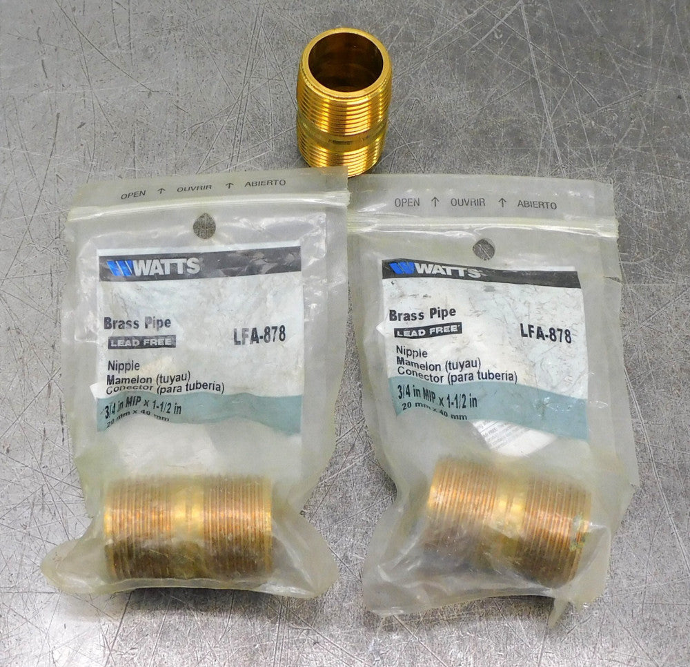 Watts LFA-878 Brass Pipe Nipple 3/4" MIP x 1-1/2" Lot of Three (3)