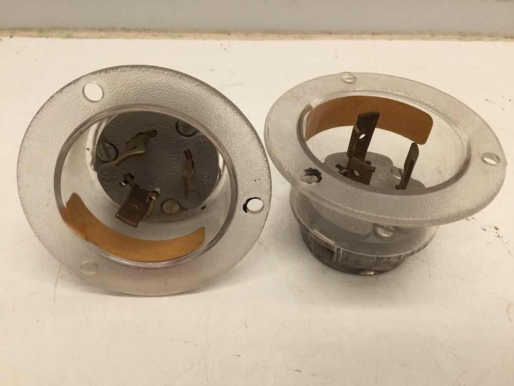 GE Locking Connector Flanged Inlet Male Plug 20A 250V L6-20 2P 3W (2 PACK)