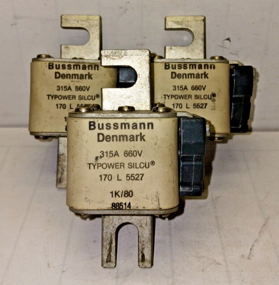 3) BUSSMANN 170-L-5527 TYPOWER SILCU FUSE 315 AMP  660 VAC  LOT OF 3