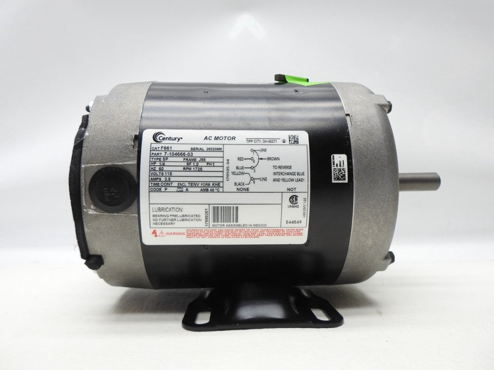 Century F661 Fan and Blower Motor 1/4 HP, 1 Ph, 60 Hz, 115 V, 1800 RPM -BULK NEW