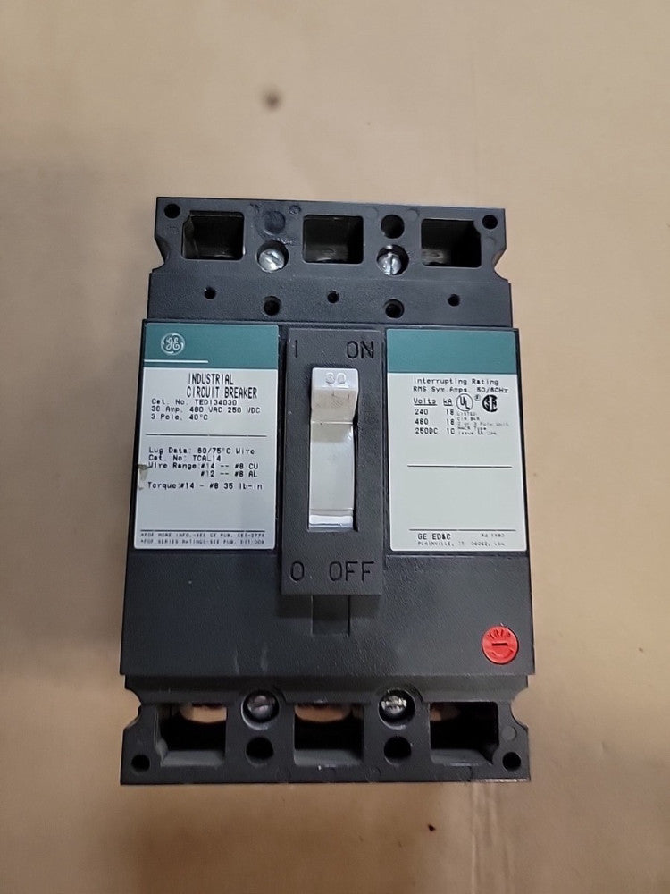 GE TED TED134030 3 pole 30 Amp 480v Circuit Breaker Green Label