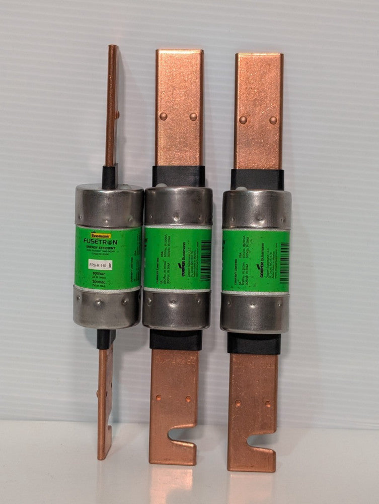 Lot of 3 Bussman Fusetron FRS-R-110A, Dual Element, Time Delay, Class RK5 Fuses