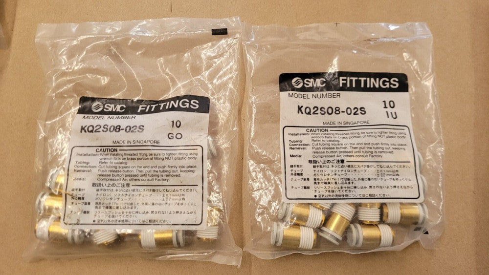 Lot of 20 (2 Bags of 10) SMC Pneumatics KQ2S08-02S 5/16"/8mm Tube x RC1/4" Male