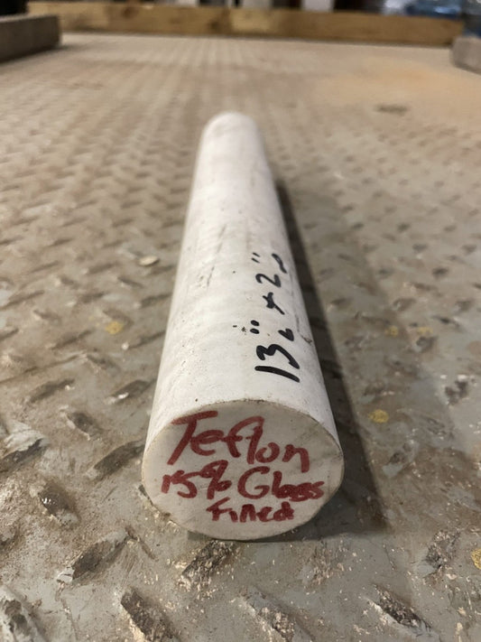 2” x 13” Teflon PTFE 15% Fined Glass Round Bar/Rod Stock