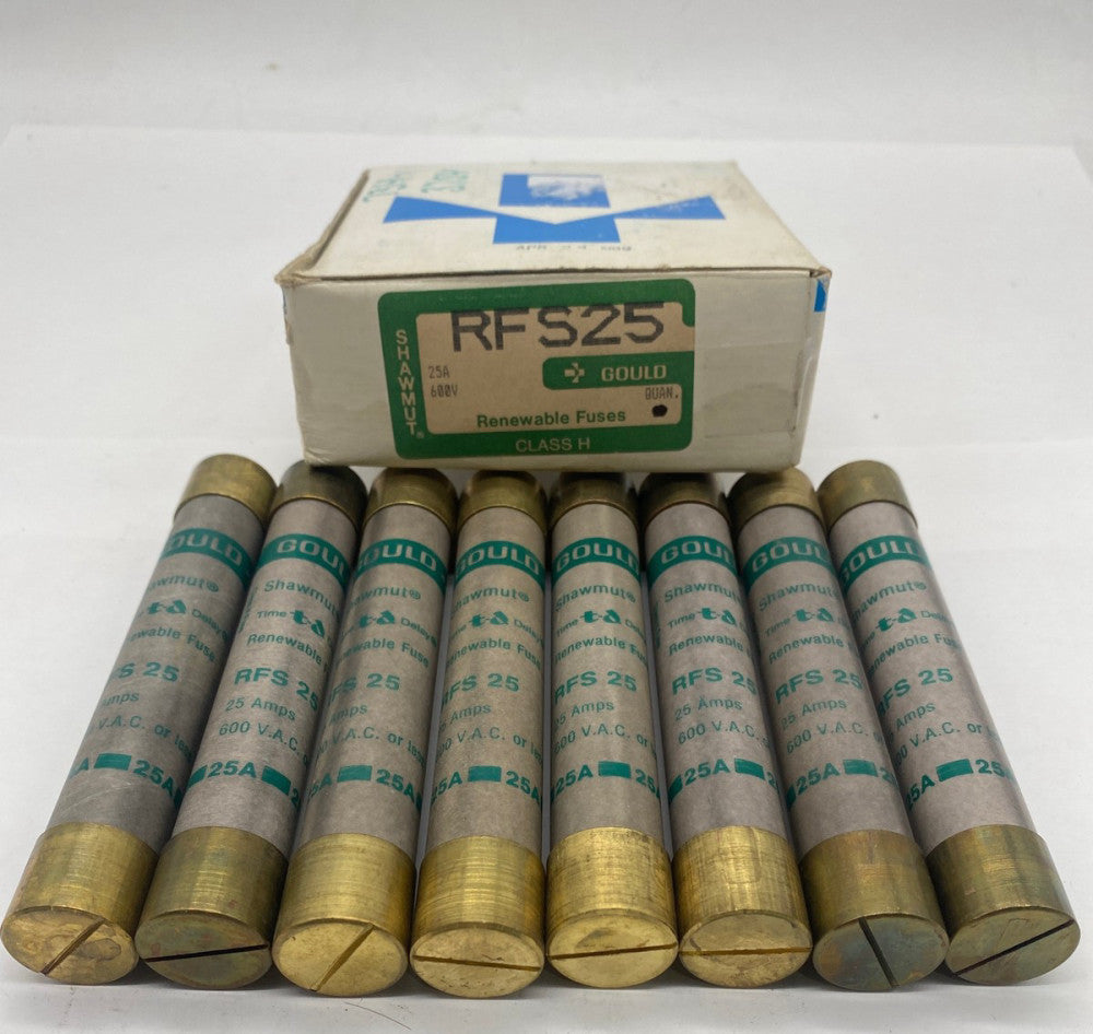 Gould Shawmut RFS25 Time Delay Renewable Fuses, 600V 25Amp, Class H Lot of 8