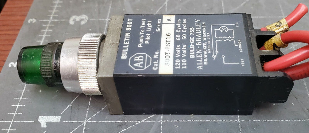 ALLEN BRADLEY 800T-PT16 GREEN PUSH TO TEST PILOT LIGHT 120V [OF21]
