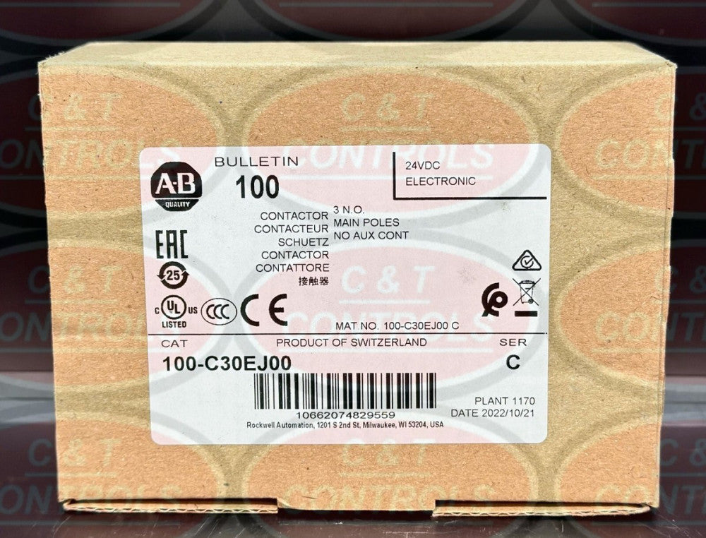 Allen Bradley 100-C30EJ00 24VDC 30A IEC Contactor New In Box USA Stock