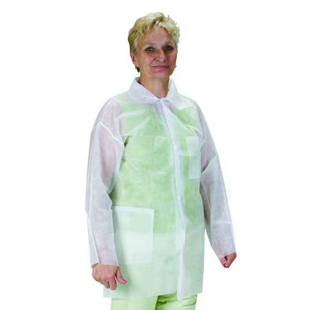 Condor 2Ktt3 Disposable Lab Coat, Mandarin Collar, Polypropylene, Button