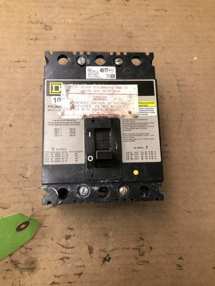 Square D FHL360 Series 100A 3 Pole Molded Case Circuit Breaker 600VAC