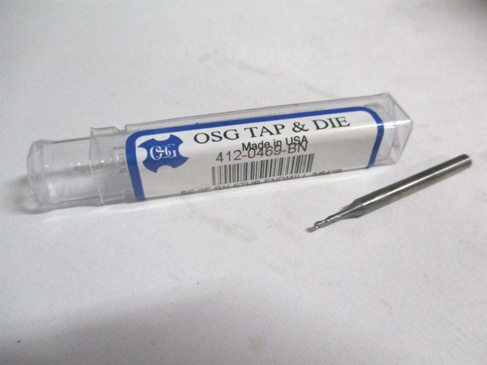 (412-0469-BN) 3/64" x 3/32" x 1/8" x 1-1/2" OAL Solid Carbide 2FL Ball End Mill 
