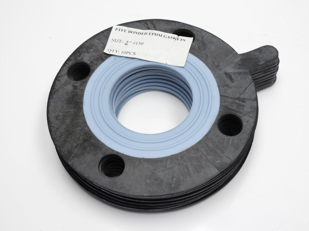 (Lot of 10) 2" #150 PTFE Bonded EPDM Gaskets 4 Bolt Mount