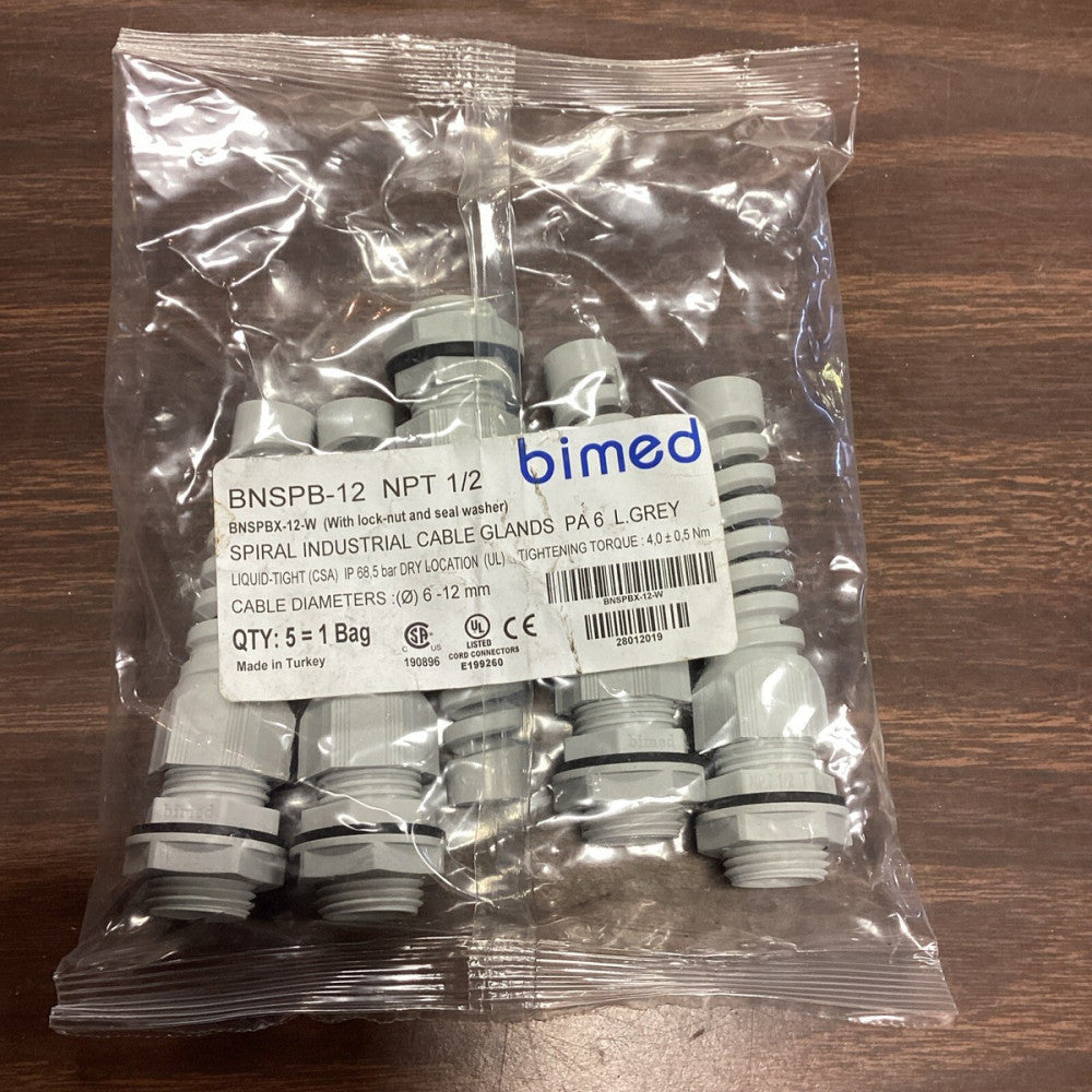 Bimed BNSPB-12 NPT 1/2 Spiral Industrial Cable Glands PA6 L. Grey