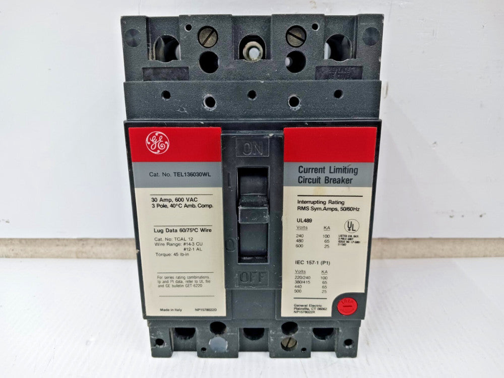 GE 30 Amp Current Limiting Circuit Breaker 3 Pole 600 VAC 65kA TEL136030WL