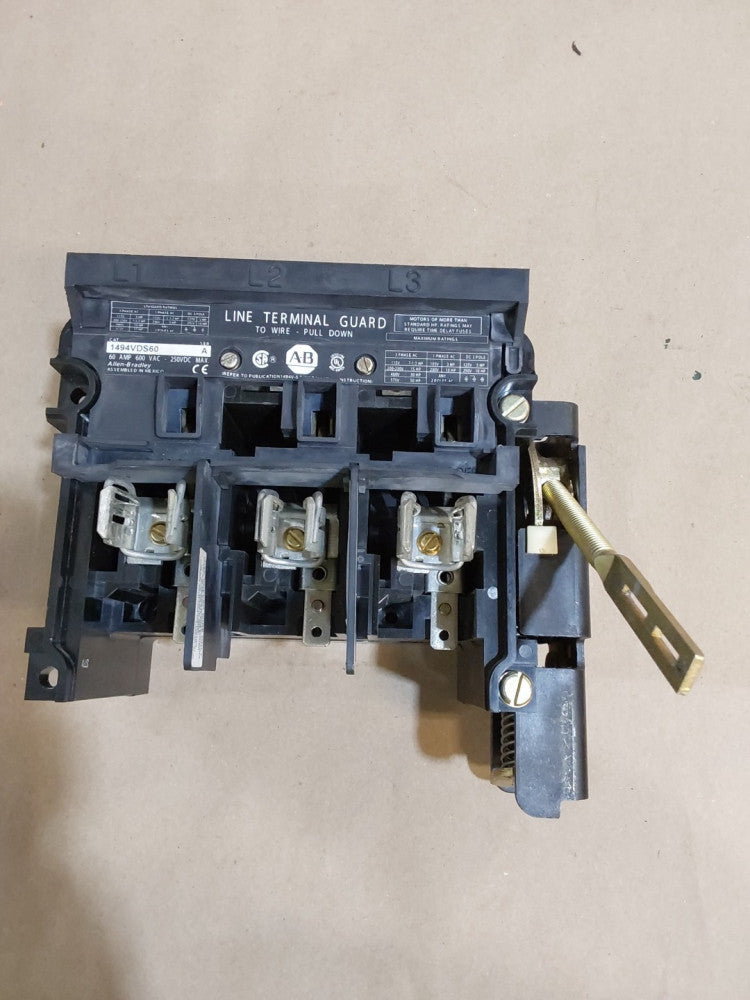 USED Allen Bradley 1494V-DS60 Line Terminal Guard Ser. A 60A 600VAC 250VDC 15HP