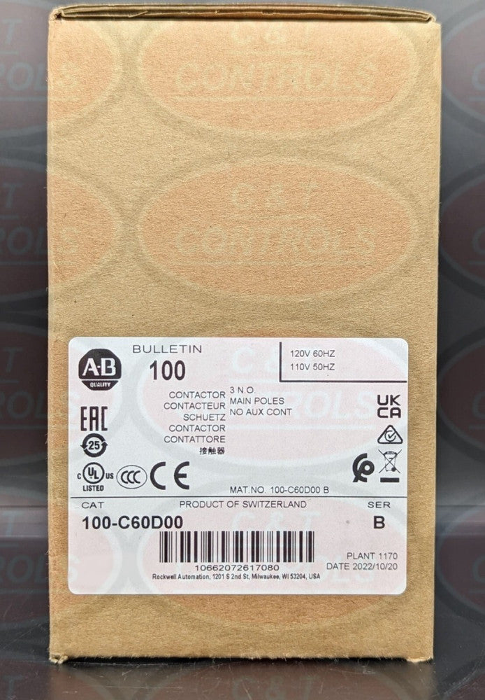 Allen Bradley 100-C60D00 3P 60A IEC Contactor No Aux New In Box USA