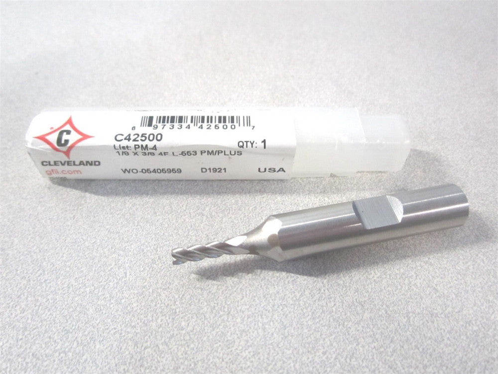 Cleveland (C42500) 1/8" x 3/8" x 3/8" x 2-5/16" OAL Powder Metal 4Fl End Mill 