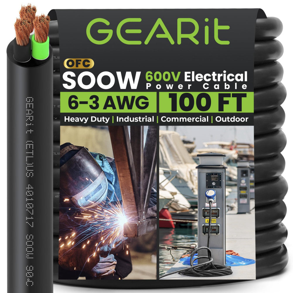 6/3 6 AWG Portable Power Cable (100 Feet - 3 Conductor) SOOW 600V 6 Gauge Ele...
