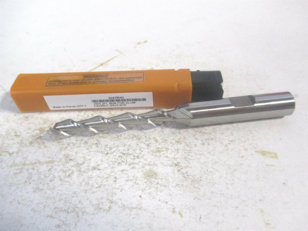 (E107201601) 1/4" x 1-3/4" x 3/8" x 3-9/16" 2Fl High Speed Steel Square End Mill