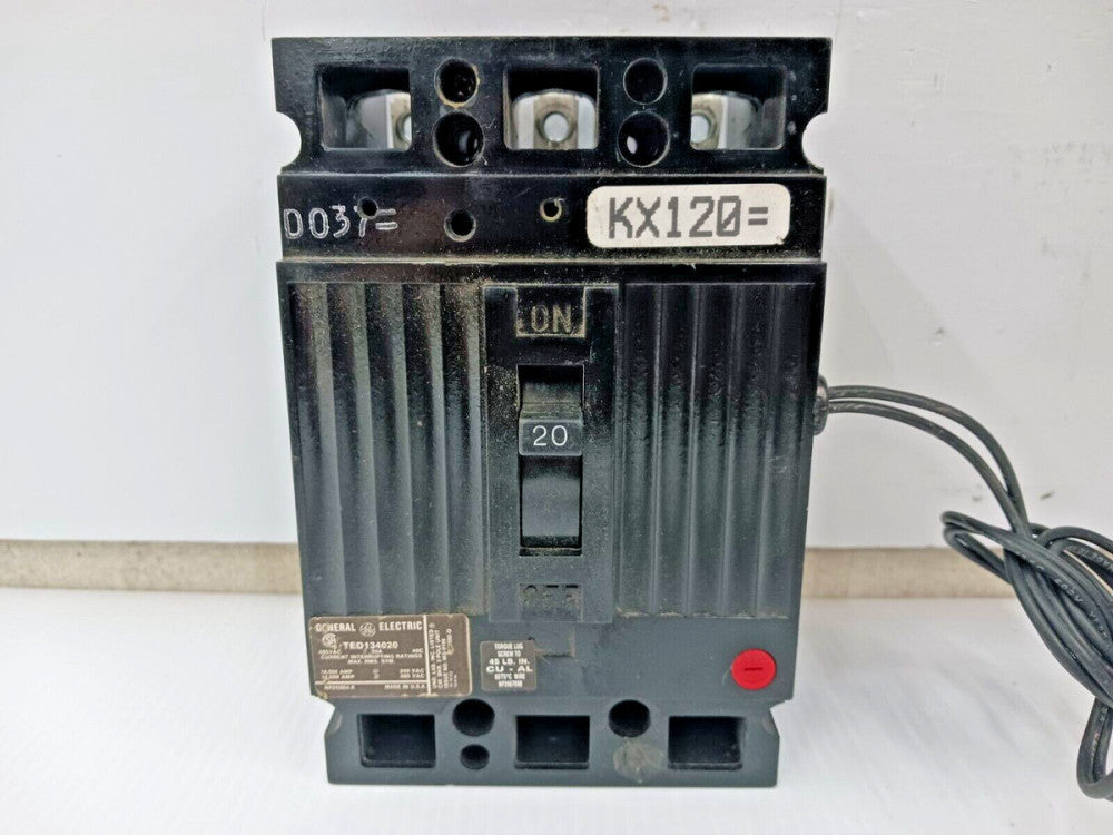 GE 20 AMP CIRCUIT BREAKER 3 POLE 480 VAC TED134020 W/ SHUNT TRIP