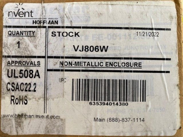 Nvent Hoffman VJ806W Electrical Enclosure Box (NEW)