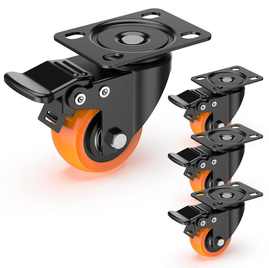 2 inch Plate Casters with Safety Brake, 360 Degree Heavy Duty Swivel Caster W...
