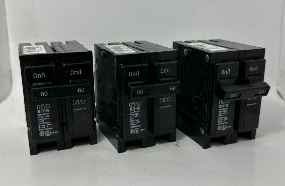 (Lot of 3) Eaton BR260 Type BR 2-Pole 60 Amp Circuit Breaker