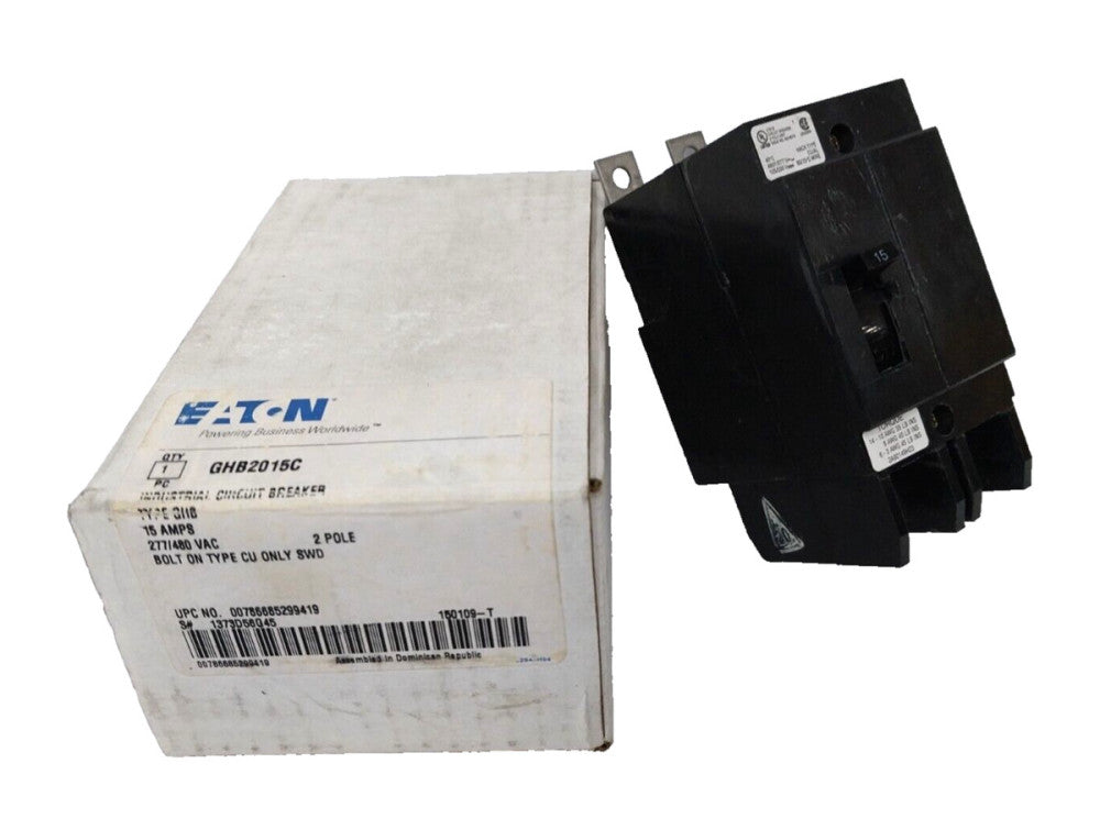 NEW EATON 15 AMP BOLT ON CIRCUIT BREAKER 2 POLE 277/480 VAC  GHB2015C