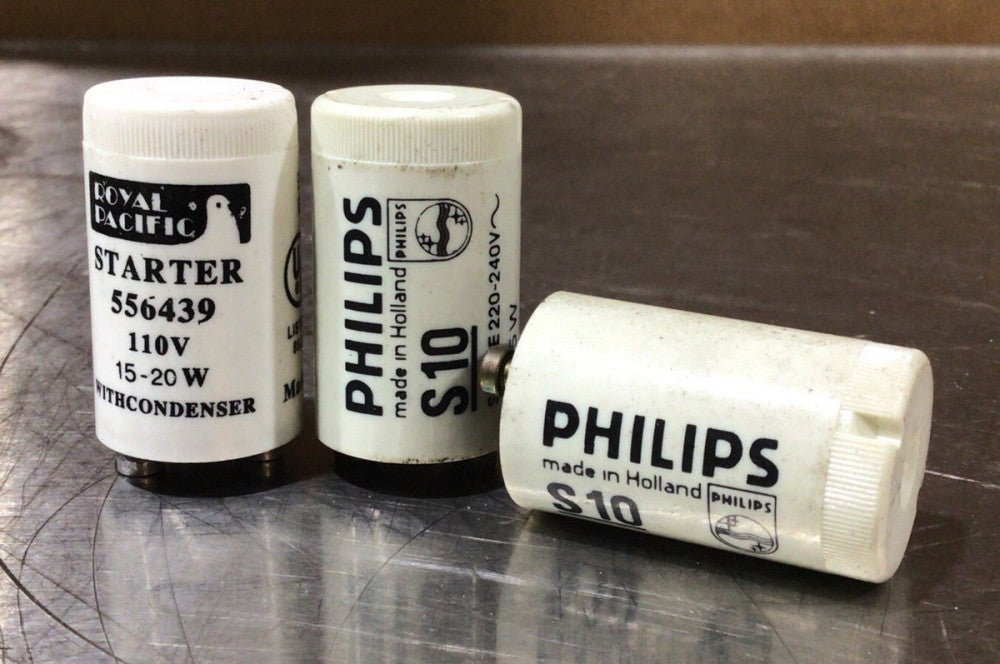 2 Philips S10 S-10 Starters 4-65W 220-240V + 1 Royal Pacific 556439 110V (3 Pcs)