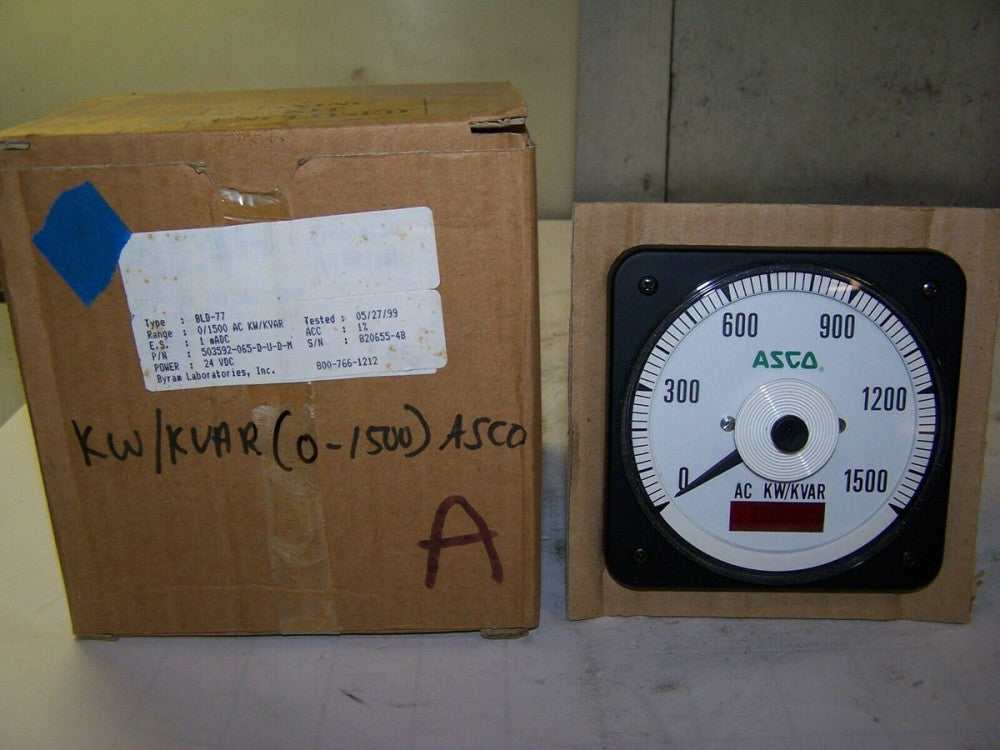 NEW ASCO CROMPTON BLD-77 0-1500 AC KW/KVAR PANEL METER  503592-065-D-U-D-M