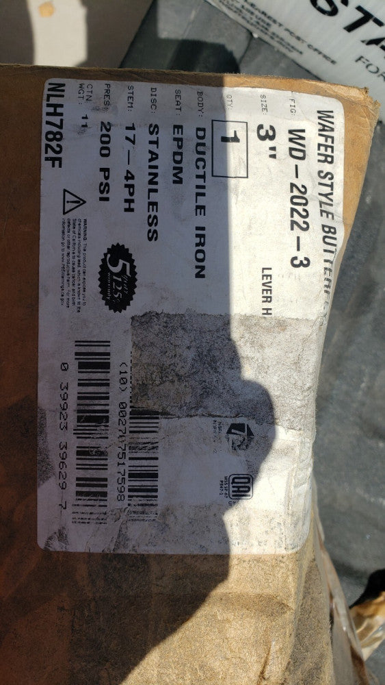 3" NIBCO NLH782F Butterfly Valve -WD20223 3 WAF BFV 200PSI SS DSC EPDM LH