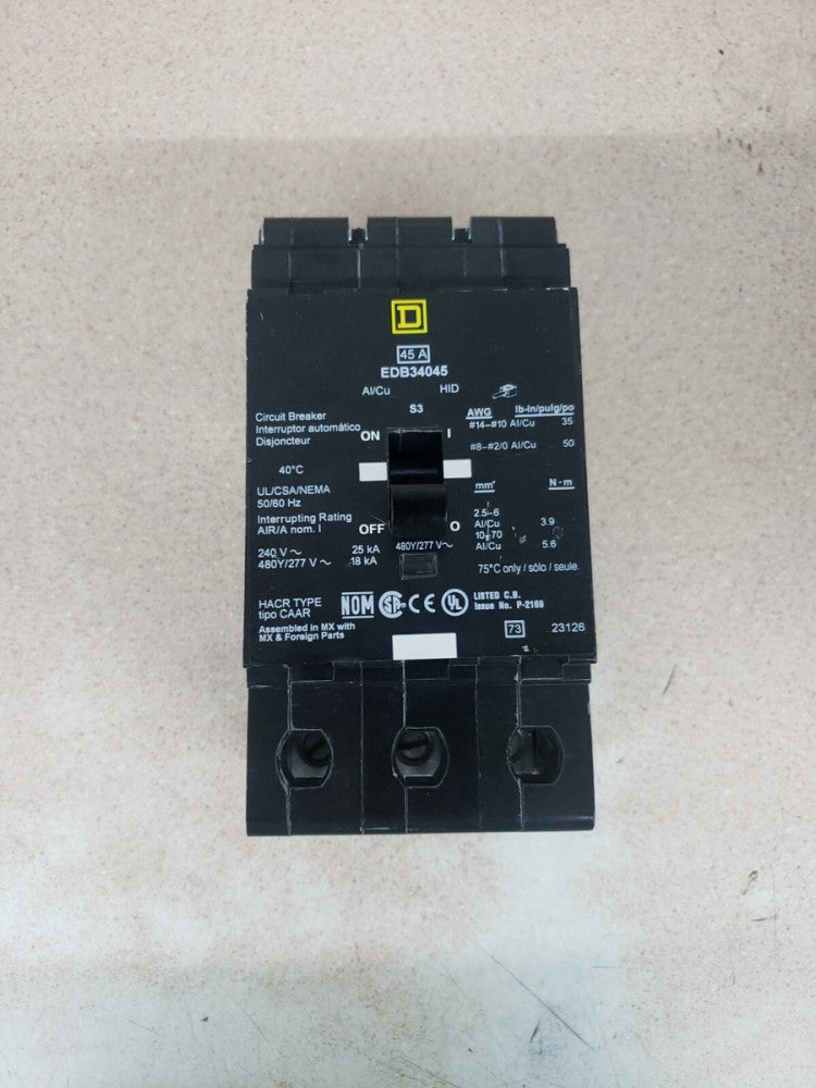 New no Box! Square D EDB34045 45 Amp 3 Pole 480 Volt Circuit Breaker