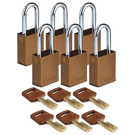 Brady Alu-Brn-38St-Ka6pk Lockout Padlock,Al,Brown,Key Alike,Pk6
