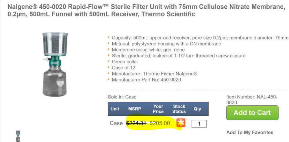 Thermo Scientific Nalgene 450-0020 Filter Units, 0.2um CN, 500 mL [D1B6]