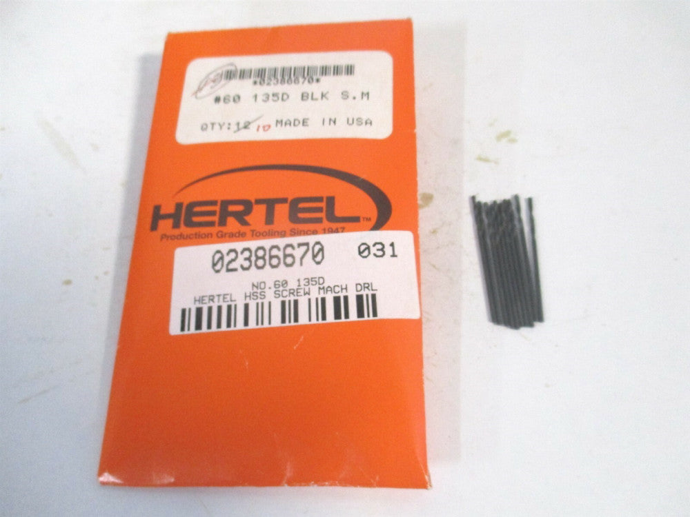 (2386670) #60 1/2" x 1-3/8" 135° HSS Spiral Screw Machine Drill Bit - Qty 10