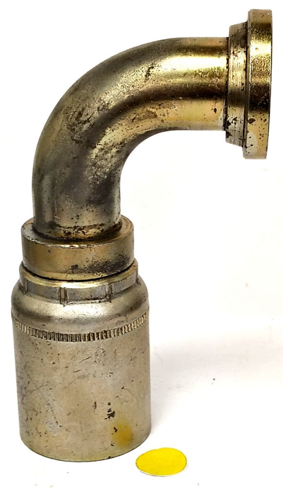 WEATHERHEAD 43020E 90° CRIMP HYDRAULIC FITTING 2" OD 1" ID STEEL & YELLOW ZINC