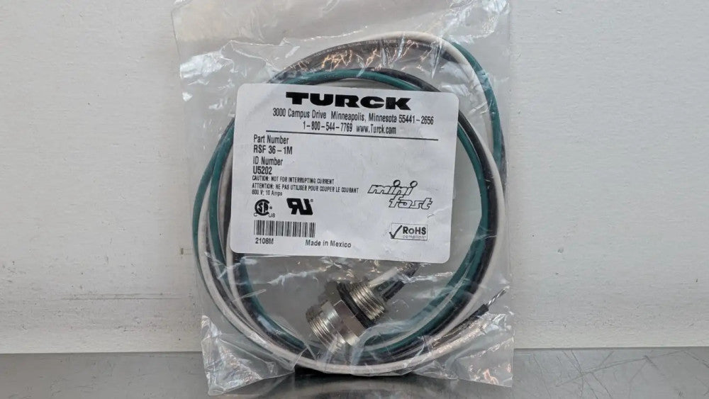 Turck RSF 36-1M Connector Wire U5202 3-Pin 1/2" 14NPT 600V 10A