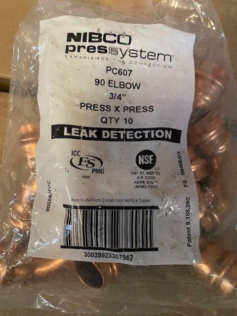 (10 Pack) NIBCO PC607 90º ELBOW  ¾ PRESS x PRESS - BUY MORE & SAVE!!