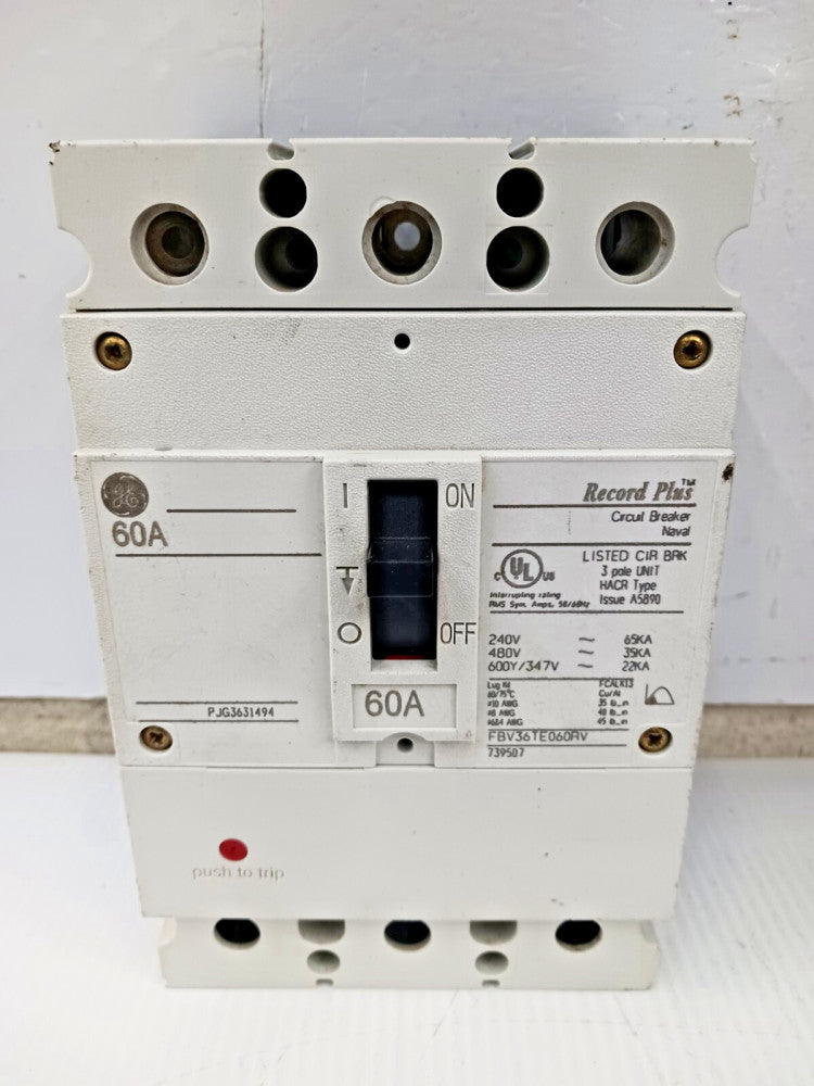 GE 60 AMP CIRCUIT BREAKER 3 POLE 600Y/347 VAC FBV36TE060RV