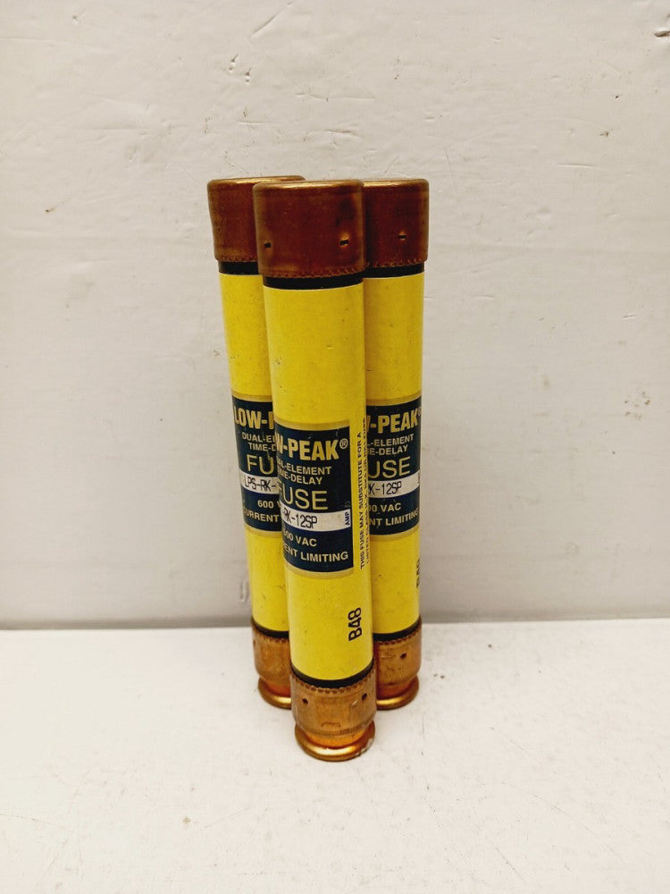 3) BUSSMAN LPS-RK-12SP 12 AMP DUAL-ELEMENT TIME-DELAY FUSE 600 VAC