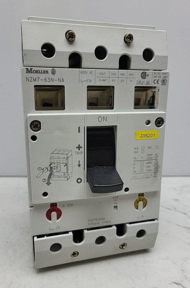 Moeller NZM7-63N-NA 63 Amp Circuit Breaker 600V 3 Pole