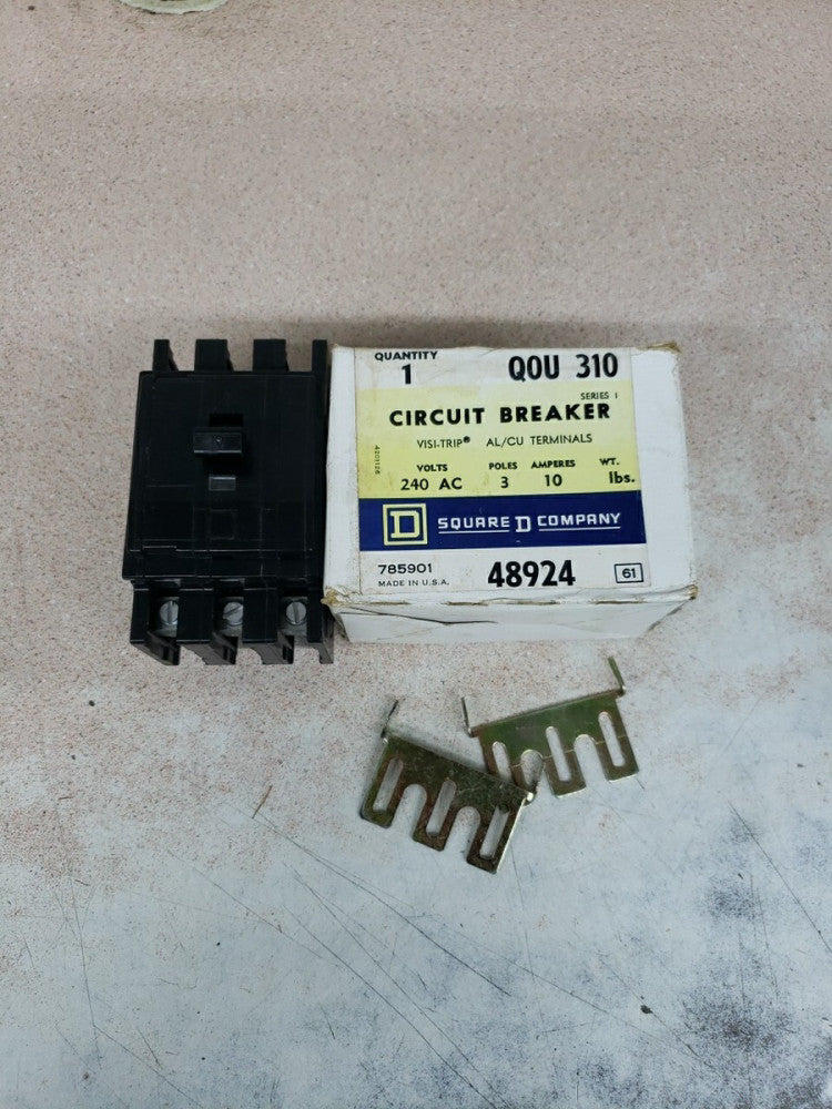 Square D QOU310 Circuit Breaker  10A 3-Pole New old stock!