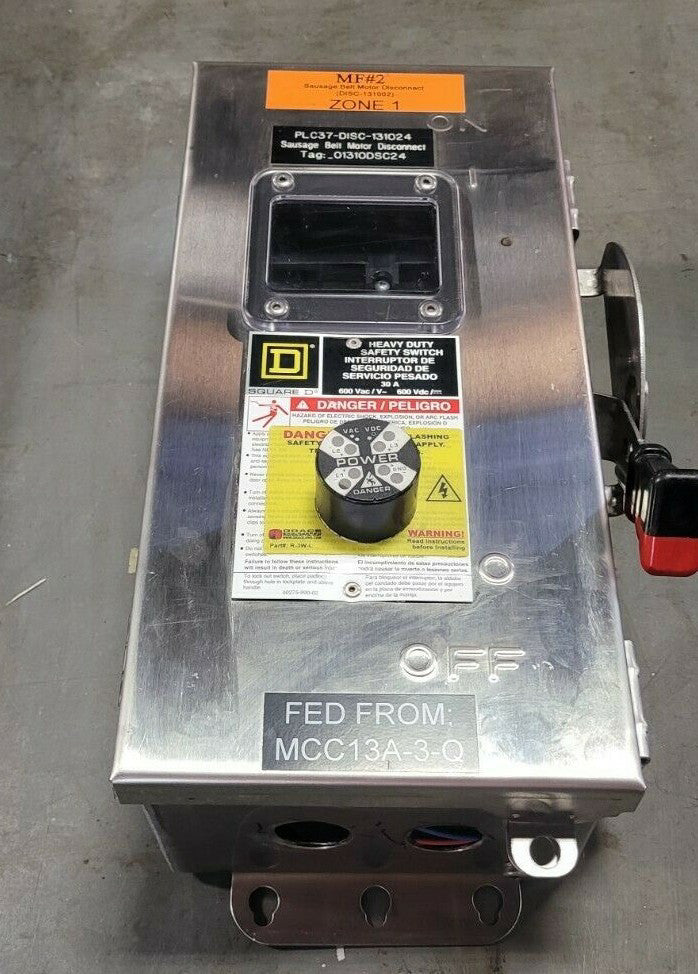 SQUARE D 30 AMP NON-FUSED STAINLESS SAFETY SWITCH 600 VAC 3 POLE HU361DSEIVW