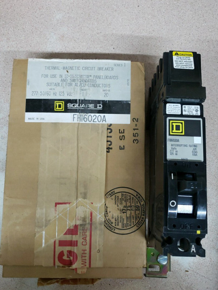 1) Square D - FH16020A 20A, 277V, 1-Pole, I-Line Circuit Breaker