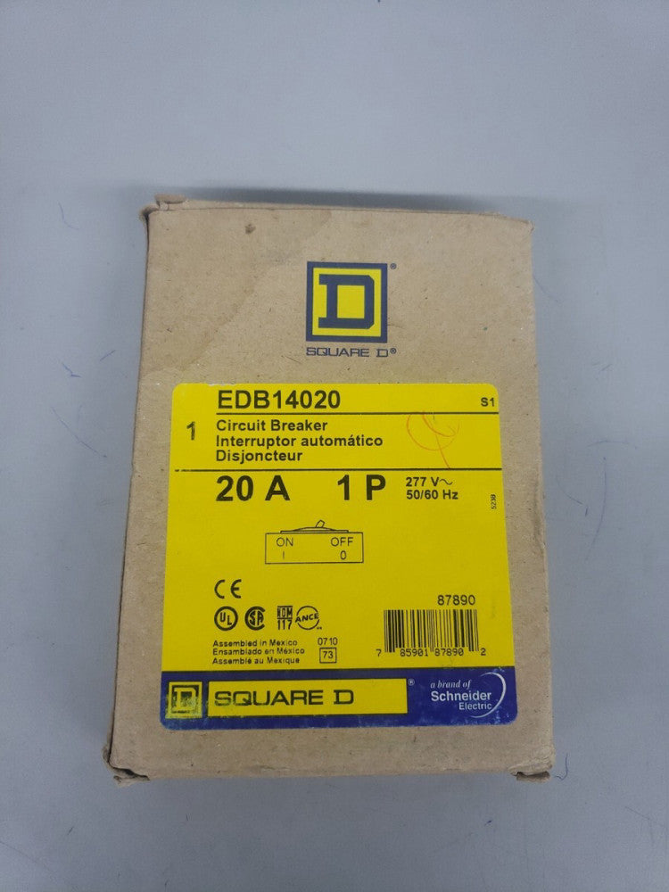 New-EDB14020 Square D 20 Amp, 277 Volt, 1 Pole, Circuit Breaker