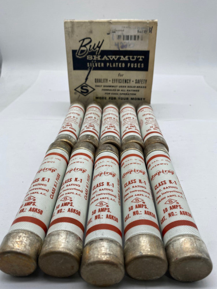 Shawmut A6K50 Amp-Trap Fuses, Class K1, Fuse 600V 50Amp Lot of 10