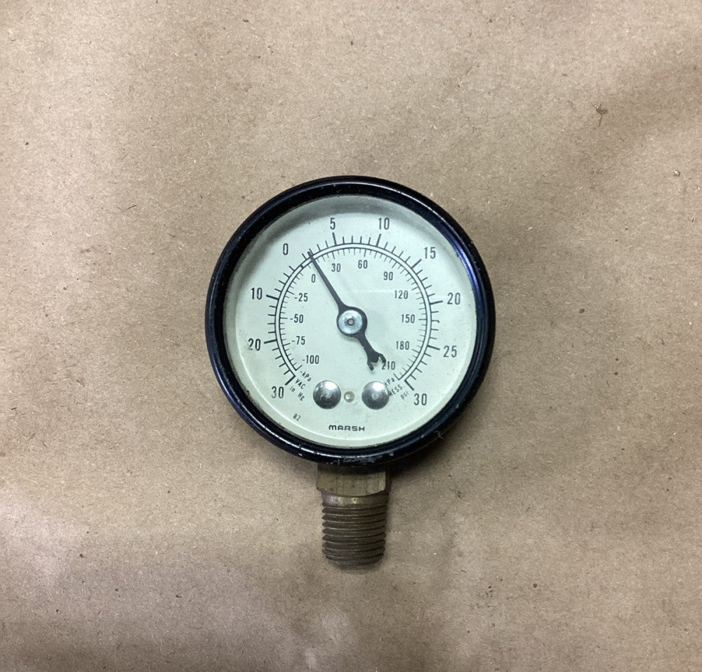 MARSH 30 in Hg vac 30 psi Pressure Gauge 3-3/4" Diameter 1/4" NPT Bottom Connect