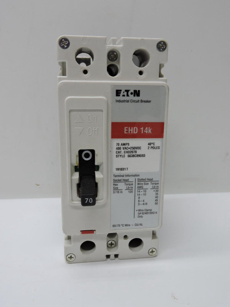 Eaton EHD2070, 70 Amp, 480 Volt, 2Pole, 14k - NEW READ