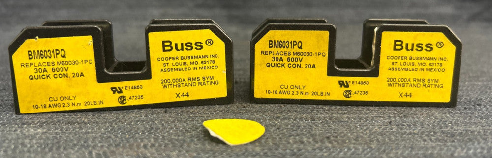 BUSS FUSE HOLDER BM6031PQ  30A 600V QUICK CONNECT 20A  LOT OF 2