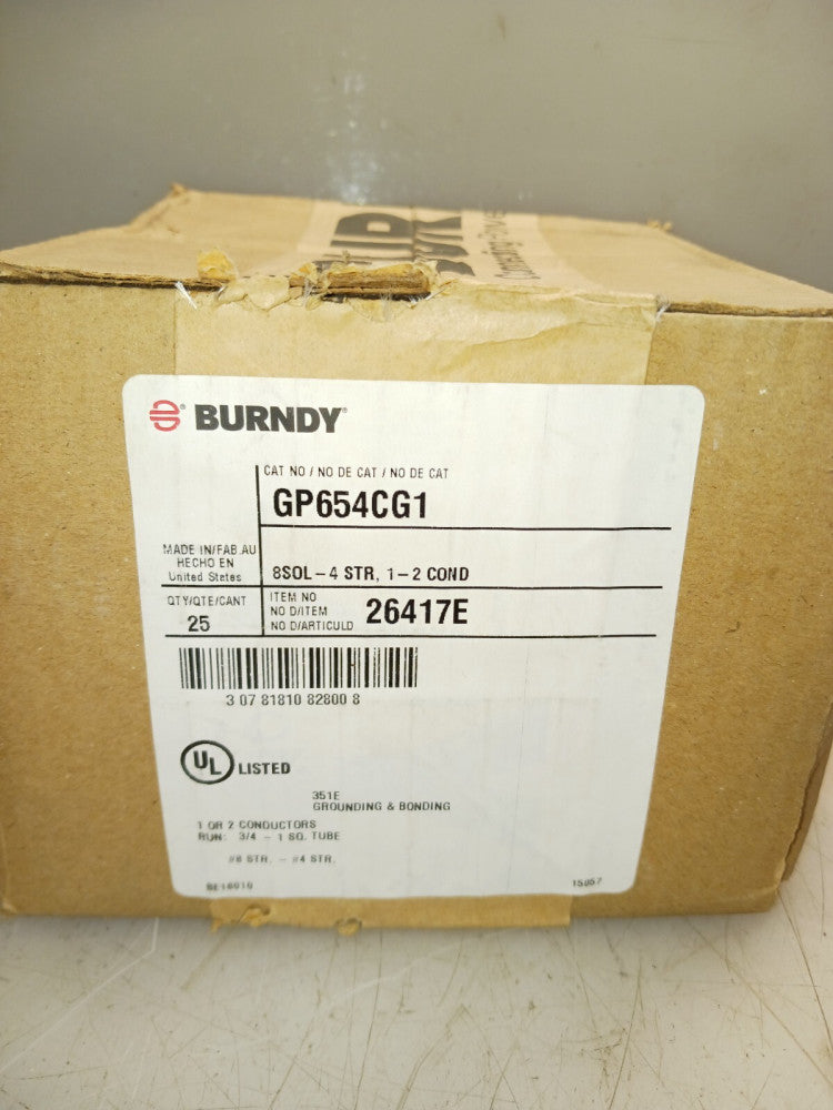 NEW BOX OF 25 BURNDY GP654CG1 GROUNDING CLAMP 8SOL-4STR 1-2 COND