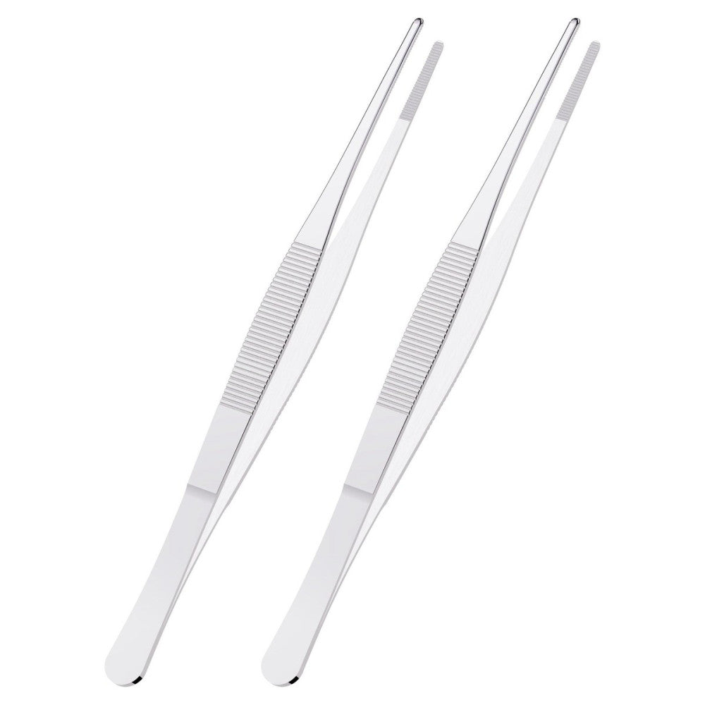 2 PCS 5 Inch Stainless Steel Tweezers, with Straight Round Blunt Serrated Tip...